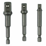 RAIDER Set 3 adaptori patrati 1/4 HEX la 3/8 si 1/2 Raider Set de adaptoare pentru surubelnite cu prindere patrata de 1/4", 3/8", 1/2" Blocare cu bila
