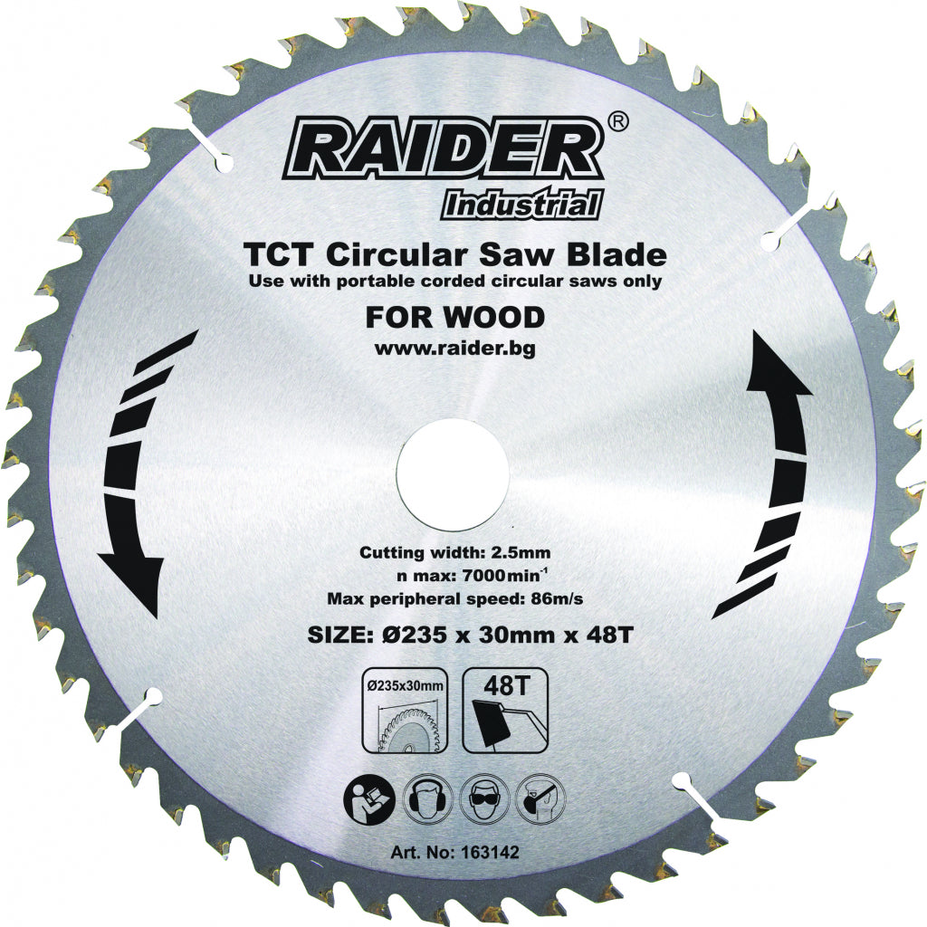 RAIDER Disc circular pentru lemn 235x48Tx30mm TCT RDI-CS27 Potrivit pentru taierea lemnului Pastile din carburi
