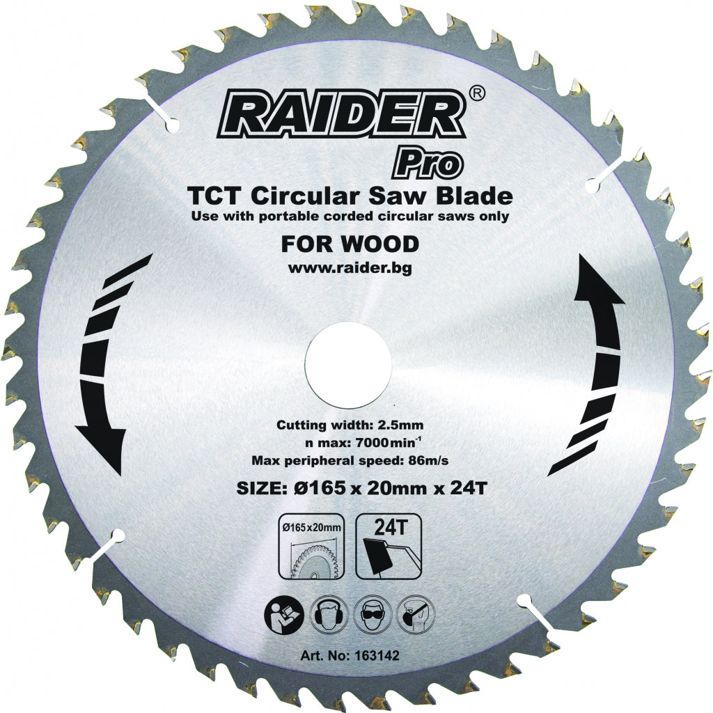 RAIDER Disc circular pentru lemn 165x24Tx20mm Destinat taierii lemnului Dinti din carburi