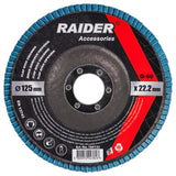 RAIDER Disc lamelar zirconiu 125mm G-60 Granule abrazive de zirconiu care oferă durabilitate Granulație G-60 Construcția lamelară permite o răcire mai bună în t