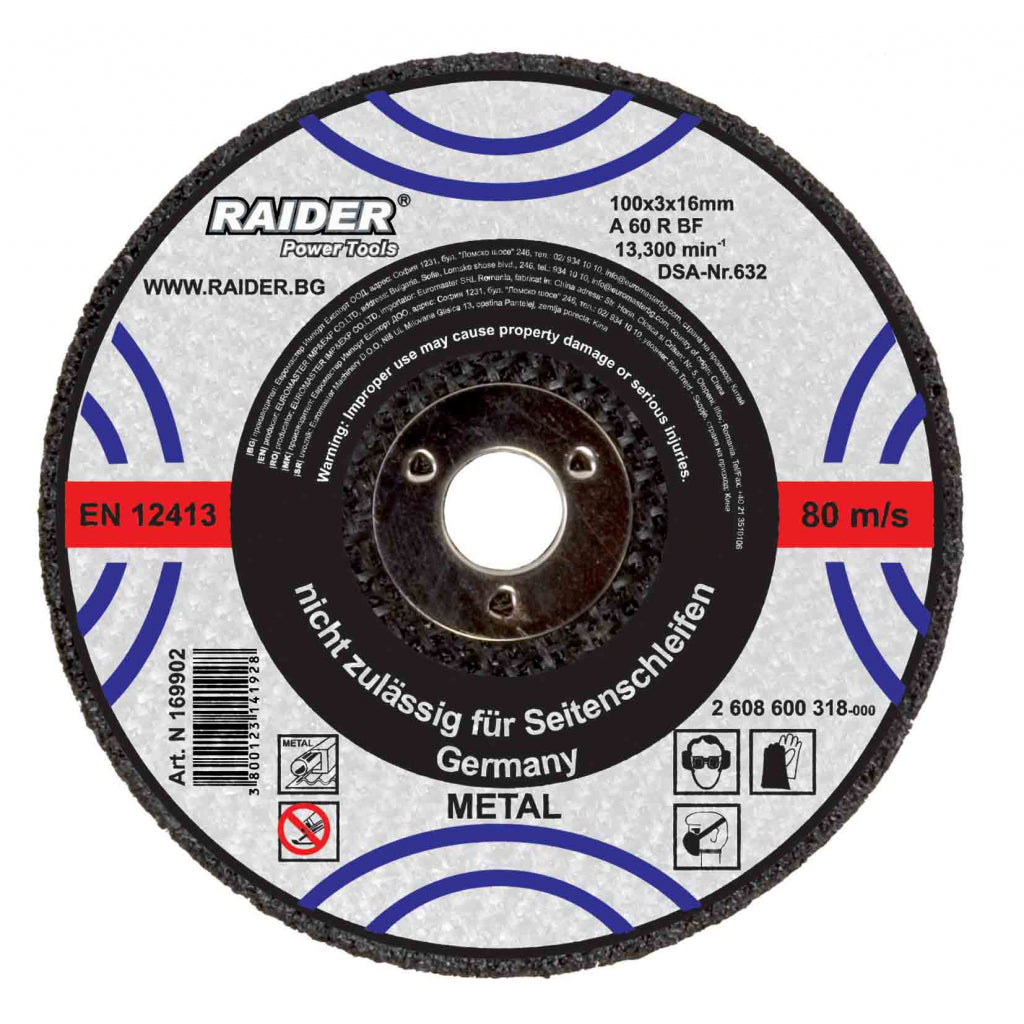 RAIDER Disc pentru taiat metal 100x3x16mm Pentru polizorul pneumatic Viteza periferica maxima: 80 m / s