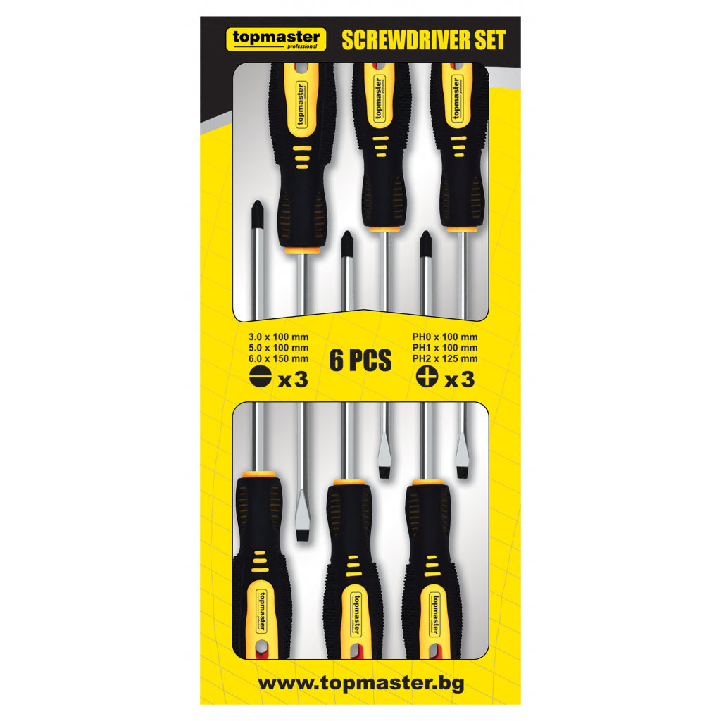 TOP MASTER PRO Set 6 surubelnite in cutie carton CR-V TMP Cap magnetic Maner bi-material pentru o aderenta si confort sporite Fabricat din otel Cr-V de calitate