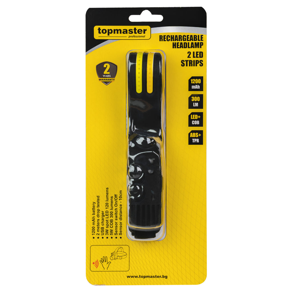TOP MASTER PRO Lampa frontala 2 LED strips TMP Oferă iluminare puternică și uniformă, ideală pentru o varietate de activități în aer liber. Autonomia lungă a bateriei