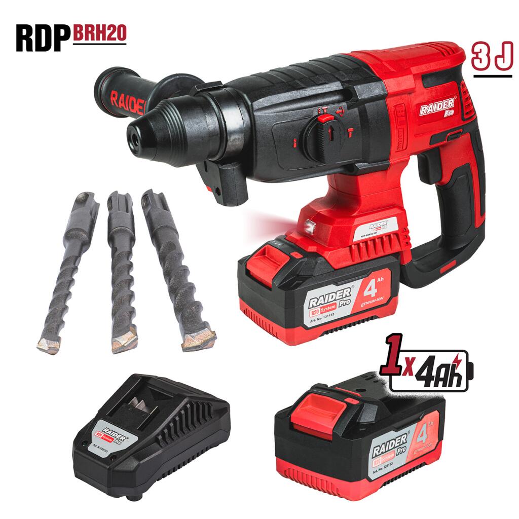 Ciocan rotopercutor Raider RDP-BRH20 030202, kit 20 V, 4 Ah