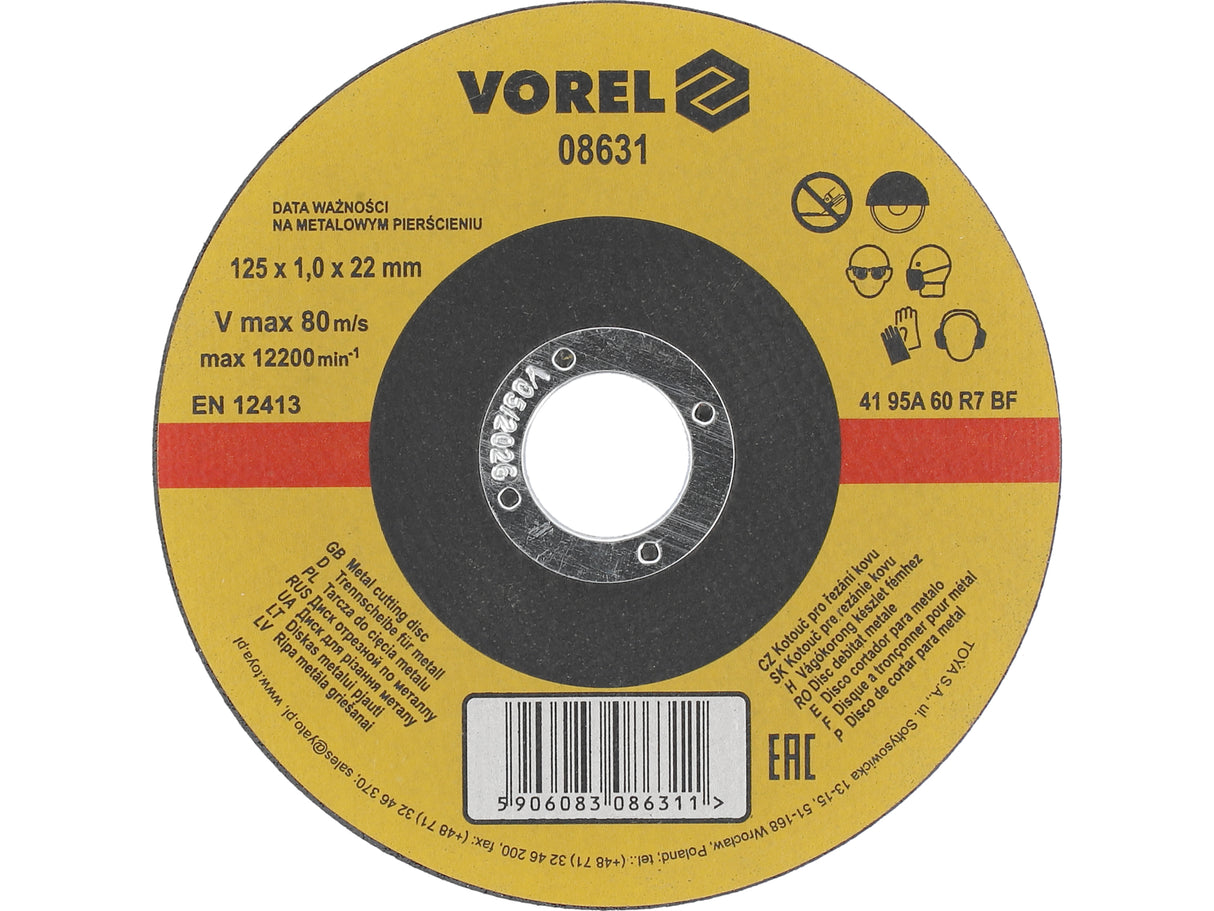DISC TAIERE METAL VOREL 08631 125X1X22MM DISC ABRAZIV PT DEBITAT METALE 125X1X22