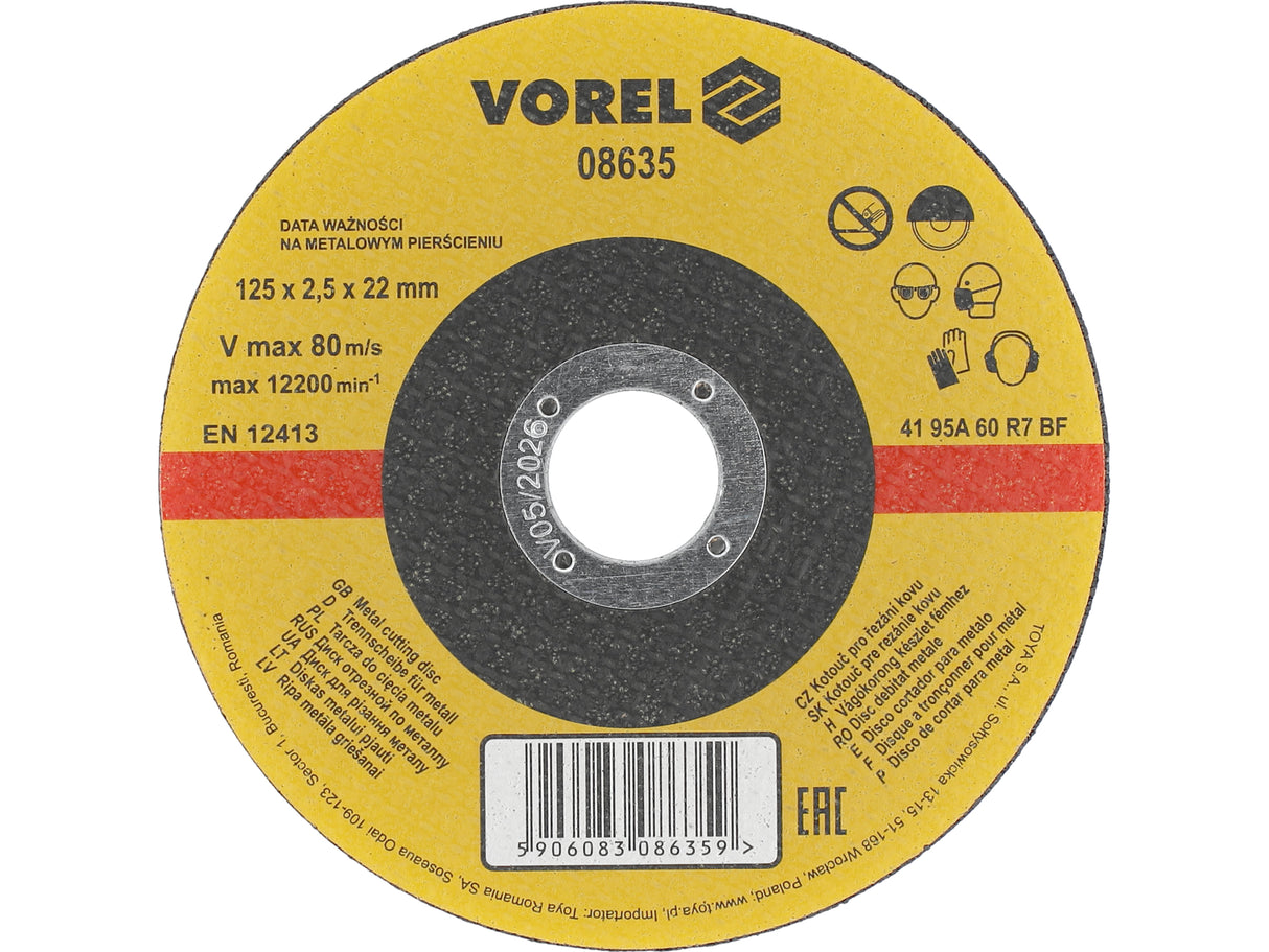 FÉMVÁGÓ TÁRCSA VOREL 08635 125X2,5X22MM FÉMVÁGÓ CSISZOLÓKORONG 125X2,5X22 