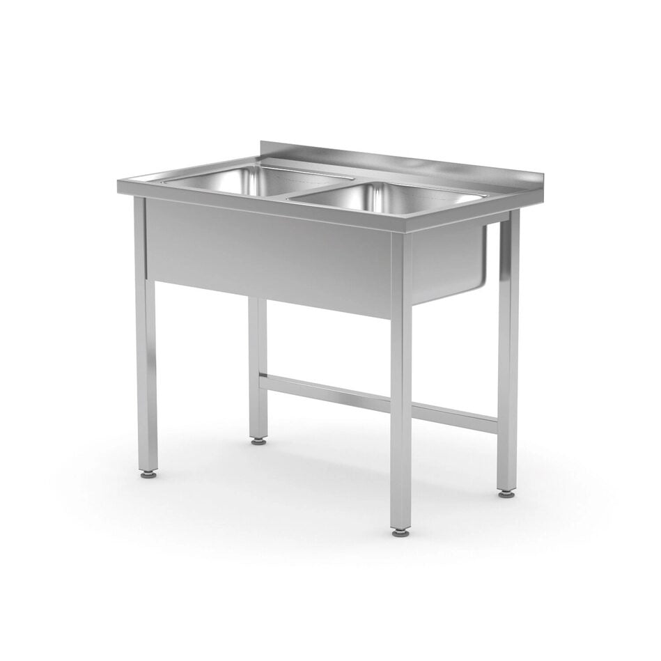 Spalator din otel inoxidabil ,sudat, 2 cuve,adancime 600mm,Kitchen Line, 1000x600x(H)850mm