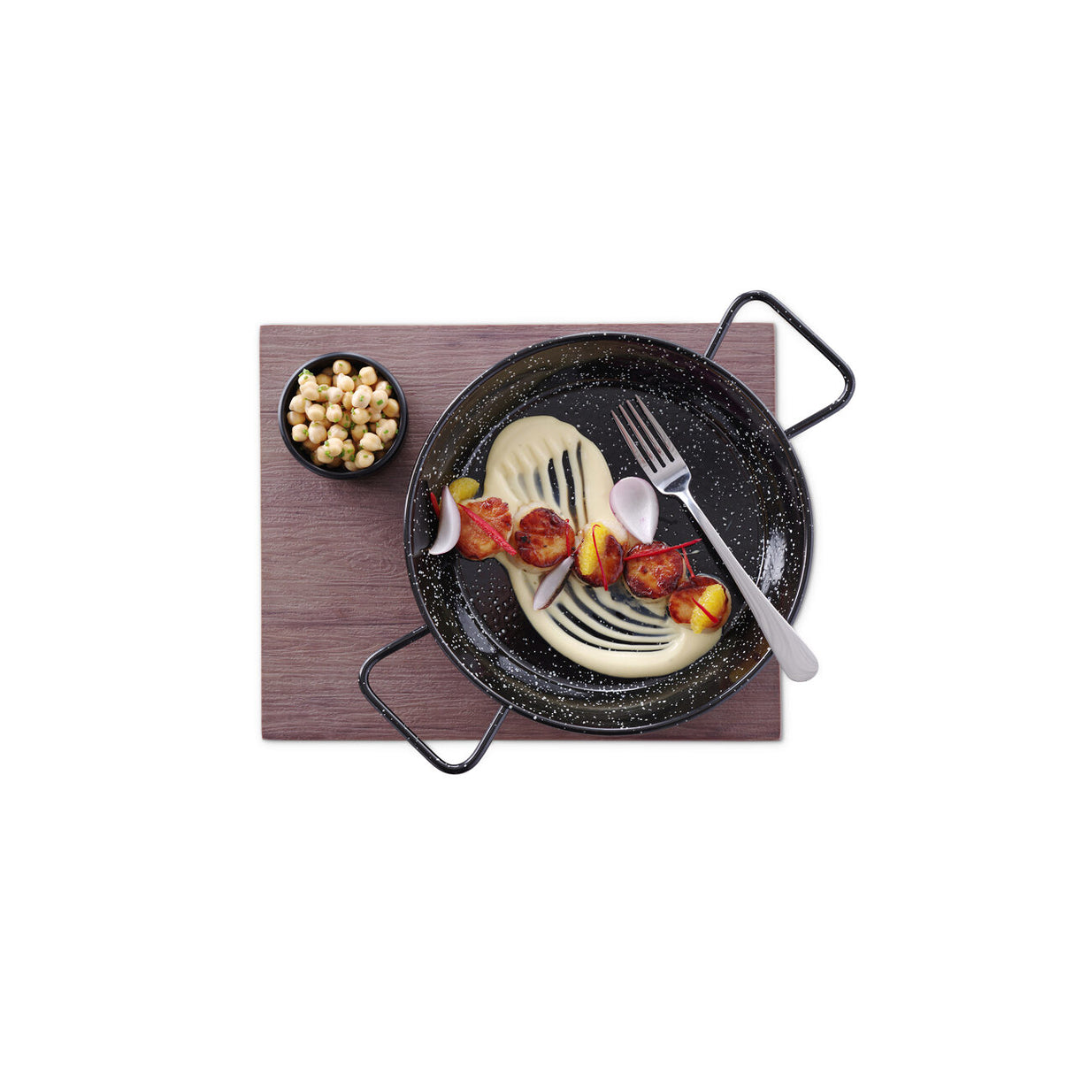 Tigaie adanca paella cu 2 manere, otel emailat, 14,5 cm diametru x 4 cm inaltime , Hendi, potrivita si pentru servire