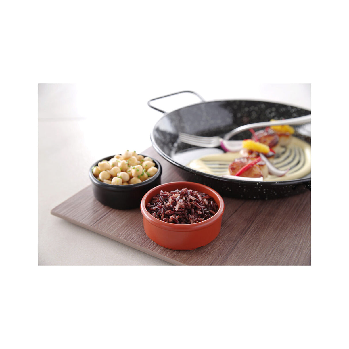 Tigaie adanca paella cu 2 manere, otel emailat, 14,5 cm diametru x 4 cm inaltime , Hendi, potrivita si pentru servire