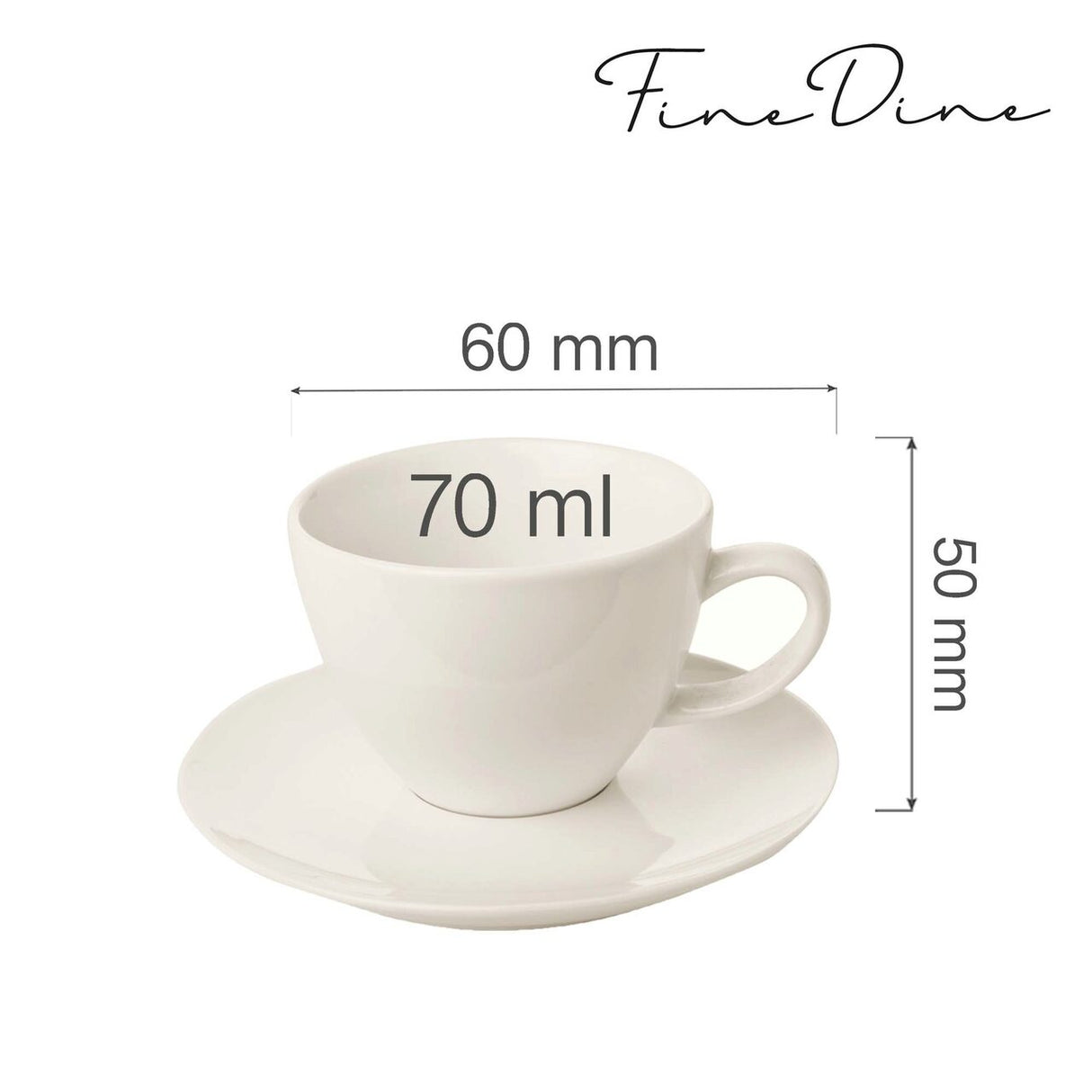 Ceașcă elegantă cu farfurioară pentru espresso , Fine Dine, Crema 70 ml