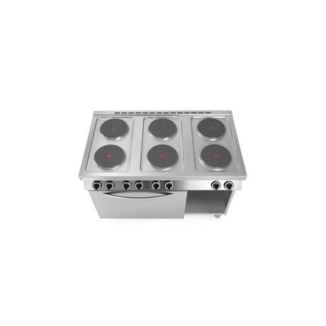 Aragaz electric Hendi Kitchen Line cu 6 plite si cuptor convectie 18.6W GN1/1, Inox, 1200x700x (H) 900 mm