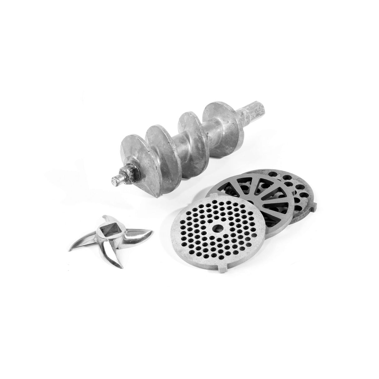 Masina de tocat carne, 2 discuri taiere incluse 4 si 7 mm, 3 accesorii umplere carnati 12, 15, 20 mm, Hendi 198, corp aluminiu, palnie fonta, 400W