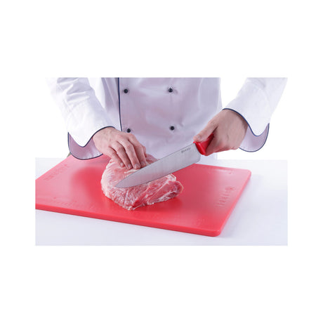 Tocator rosu, 450x300x12 mm, din polietilena HDPE 500, Hendi, cu 2 fete, potrivit si pt uz profesional, respecta normele de igiena HACCP