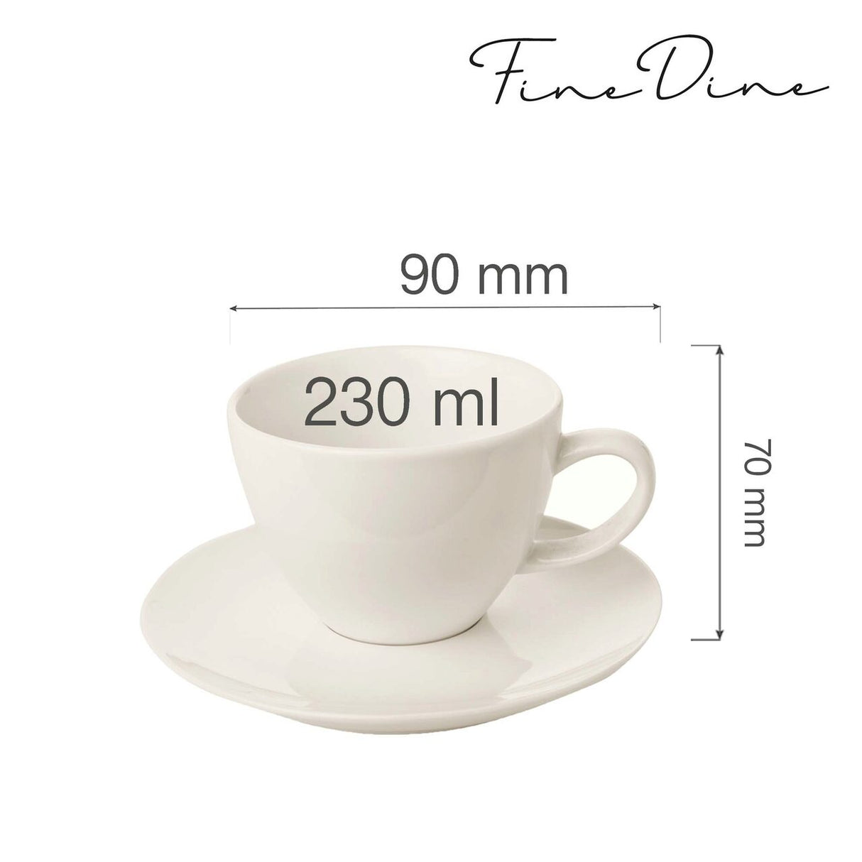 Ceașcă elegantă cu farfurioară pentru ceai și cafea Fine DIne,  Crema 230 ml