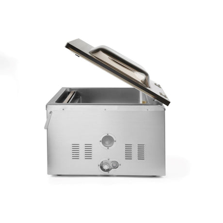 Aparat profesional de vidat cu camera 1000 W, banda sigilare 410 mm, latime 3 mm, timp si ciclu de sigilare ajustabile, Inox, display digital, Hendi Profi Line,  505x567x(h)465 mm