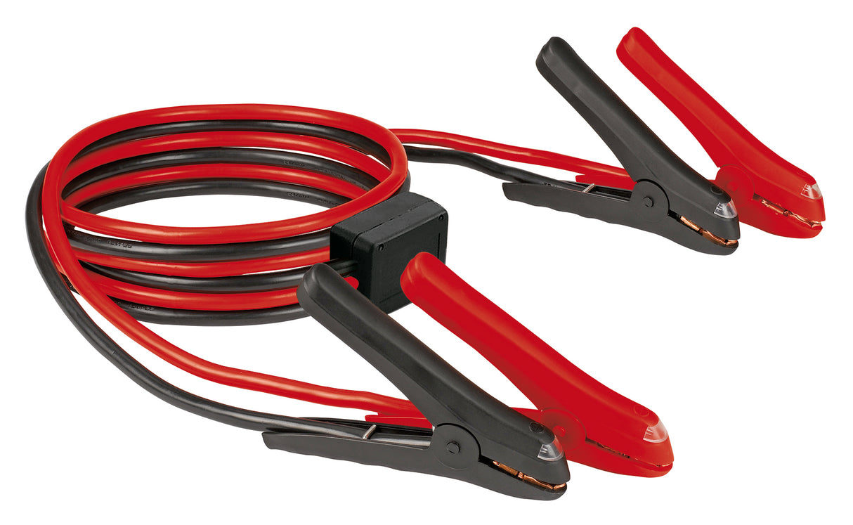 Einhell BT-BO 25/1 A LED SP indítómotorhoz, benzin- vagy dízelmotorokhoz, 4 db teljesen szigetelt pólusú bilincs LED-világítással, praktikus hordtáskában.