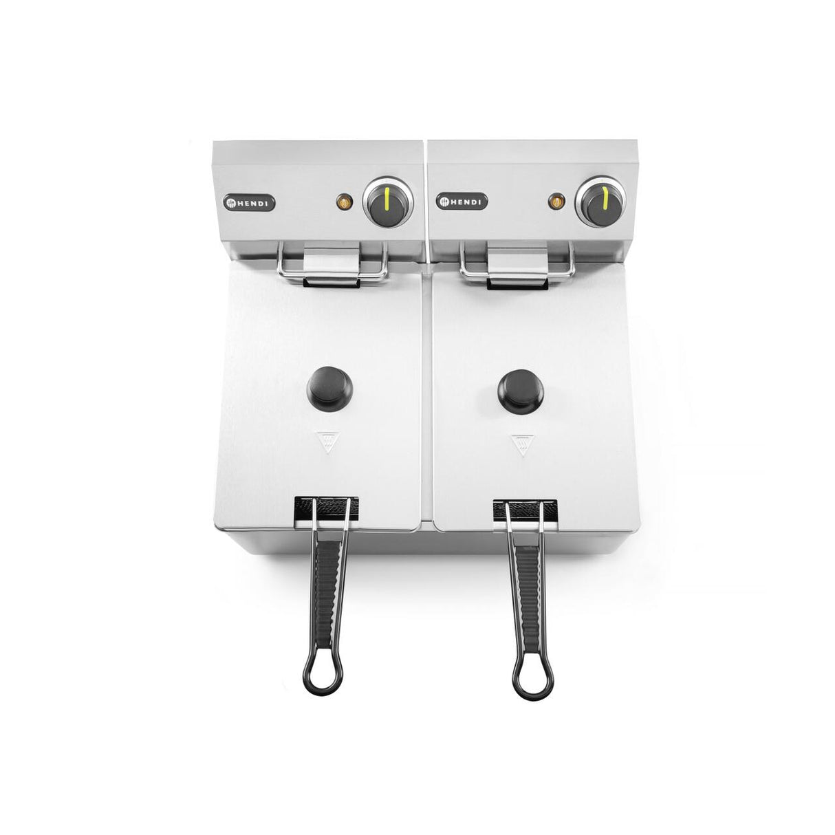 Friteuza electrica profesionala 2x4 lt, 2x3000W, inox, termostat 0-190 gr C, Hendi Kitchen LIne, 47x42x(H)33 cm