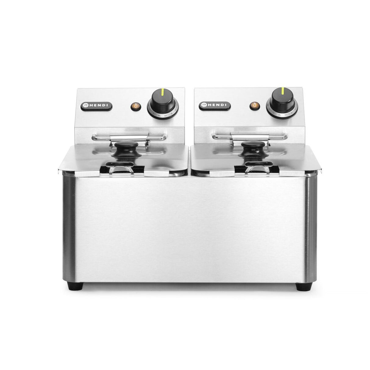 Friteuza electrica profesionala 2x4 lt, 2x3000W, inox, termostat 0-190 gr C, Hendi Kitchen LIne, 47x42x(H)33 cm