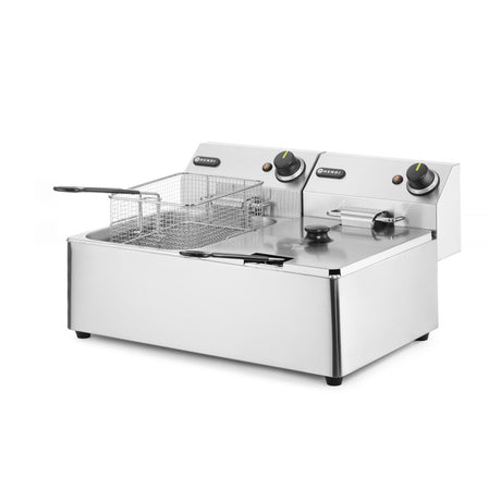 Friteuza electrica profesionala 2x6 litri 2x3300 W, termostat 0-190 gr C, corp inox, Hendi Kitchen Line, 550x430x(H)290 mm