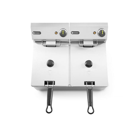 Friteuza electrica profesionala 2x6 litri 2x3300 W, termostat 0-190 gr C, corp inox, Hendi Kitchen Line, 550x430x(H)290 mm