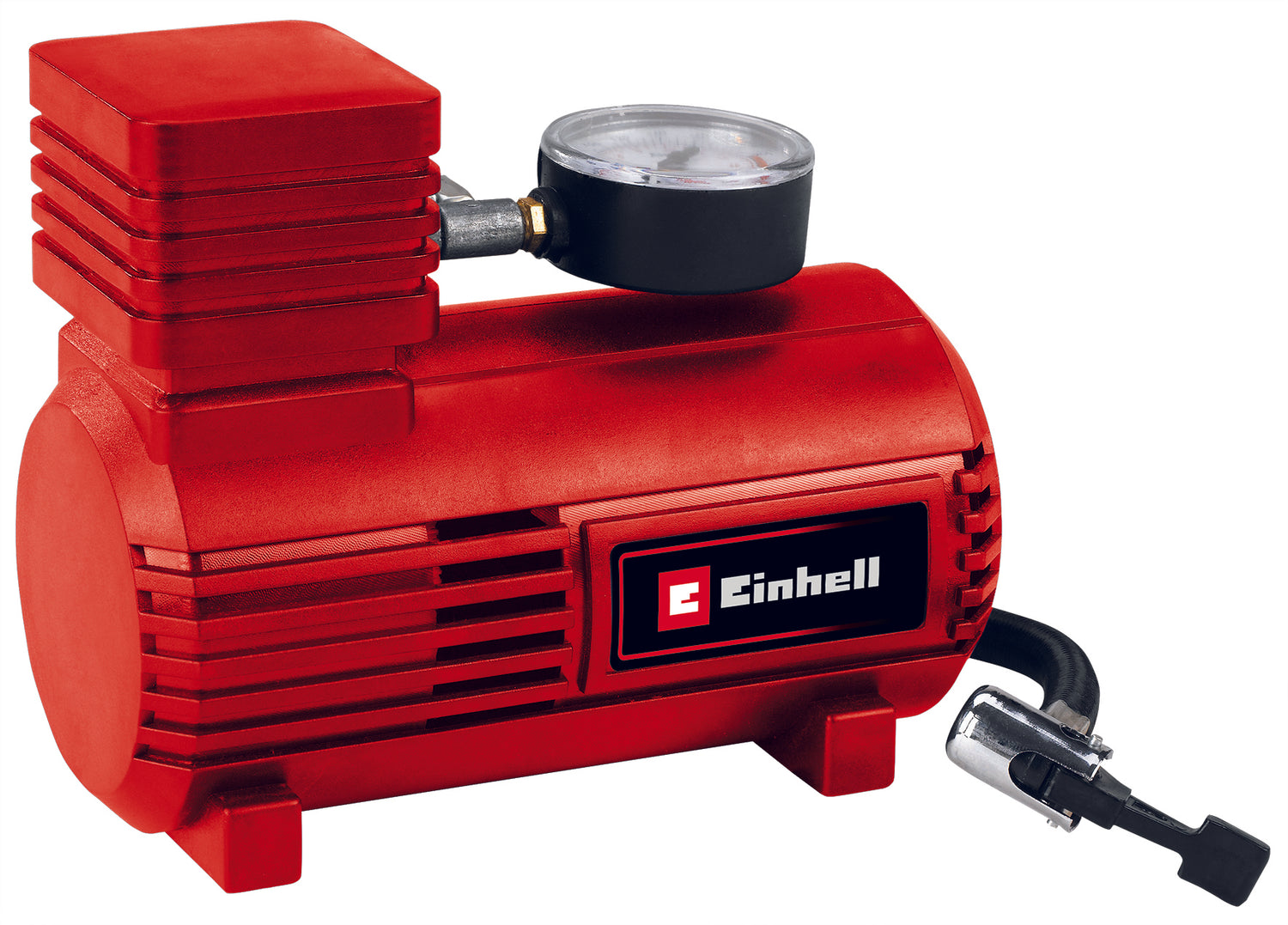 Compresor auto Einhell CC-AC 12V, manometru max. 18 bar, furtun de aer, 3 adaptoare, cablu de alimentare 2,90 m cu mufa pentru priza auro 12V