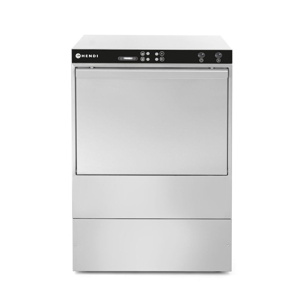 Masina profesionala de spalat vase K 50 cu pompa de evacuare si detergent 50 x 50 control electromecanic 230 W Hendi Inox 570x600(+370)x(H)830 mm