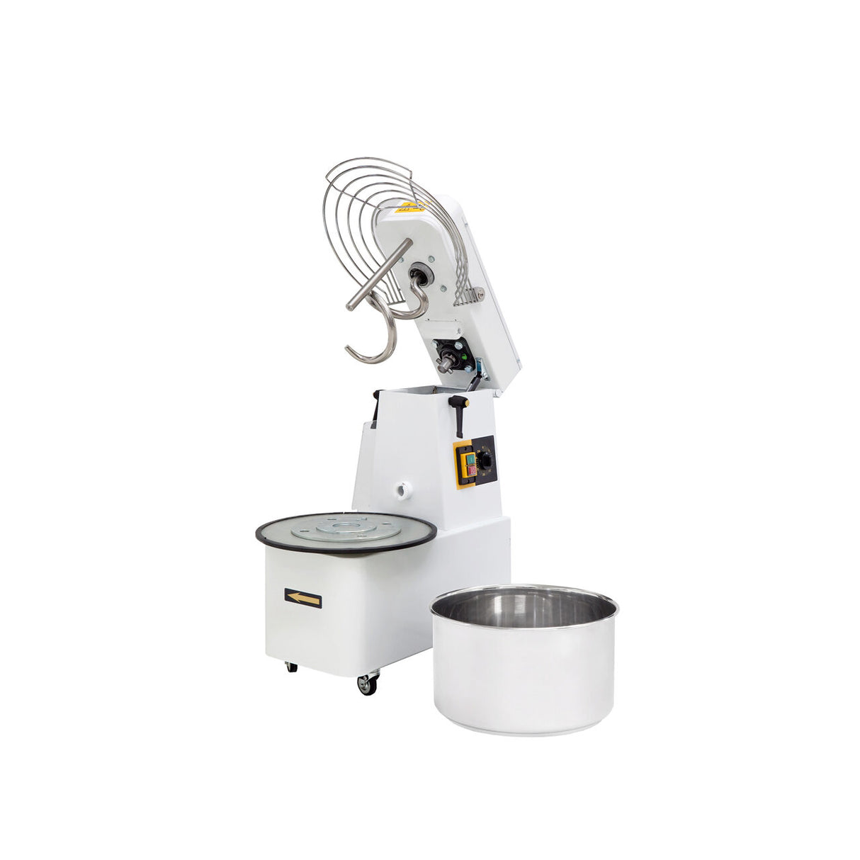 Malaxor profesional spirala cu vas detasabil 2 viteze echipat cu roti pivotante vas, capac si spirala din inox 18/10 Hendi 22 litri 750 W, capacitate maxima incarcare 17 Kg, productivitate 56 Kg,  385x670x(H)725 mm