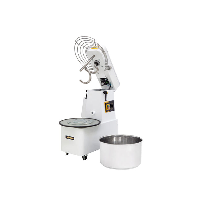 Malaxor profesional spirala cu vas detasabil 2 viteze echipat cu roti pivotante vas, capac si spirala din inox 18/10 Hendi 22 litri 750 W, capacitate maxima incarcare 17 Kg, productivitate 56 Kg,  385x670x(H)725 mm