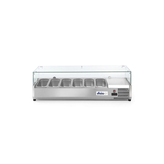 Vitrina prezentare Hendi, interval temp. -2/8?C, 180W, corp inox, ARKTIC by Hendi, 1405x395x(H)430 mm, 6 vase  GN 1/3