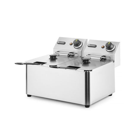 Friteuza electrica profesionala 2x4 lt, 2x3000W, inox, termostat 0-190 gr C, Hendi Kitchen LIne, 47x42x(H)33 cm