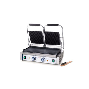 Contact grill Hendi - versiune dubla - partea superioara striata si cea inferioara neteda, electric