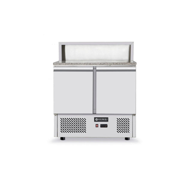 Masa refrigerata pentru pizza cu top granit, ARKTIC by Hendi, camera racire cu usi duble, display cu 5 tavi GN 1/6, interval temperatura 2/10 gr C