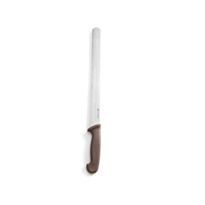 Cutit sunca/somon, lama speciala inox 35 cm, lungime cutit 49 cm, maner maro, Hendi, respecta normele HACCP