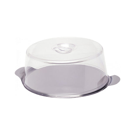 Suport / Platou tort cu capac plastic transparent, Hendi, tava rotunda inox cu manere, diam 300 mm x110 mm (H)