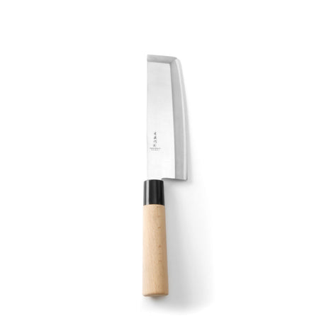 Cutit japonez "Nakiri", Hendi, serie de top, lama otel carbon, maner traditional lemn, lama 18cm / cutit 32.5 cm, grosime lama 4 mm din aliaj carbon