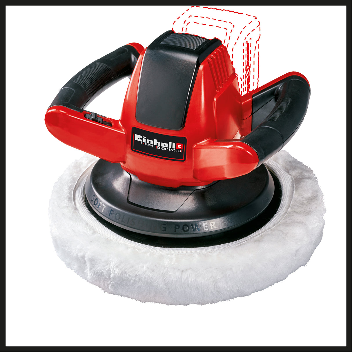 Masina de lustruit auto pe acumulator Einhell CE-CB 18/254 Li-Solo Power X-Change, Li-ion, 18 V, 2.500 rpm, comutator pornit/oprit, protectie la suprasarcina, maner moale, fara baterie si incarcator