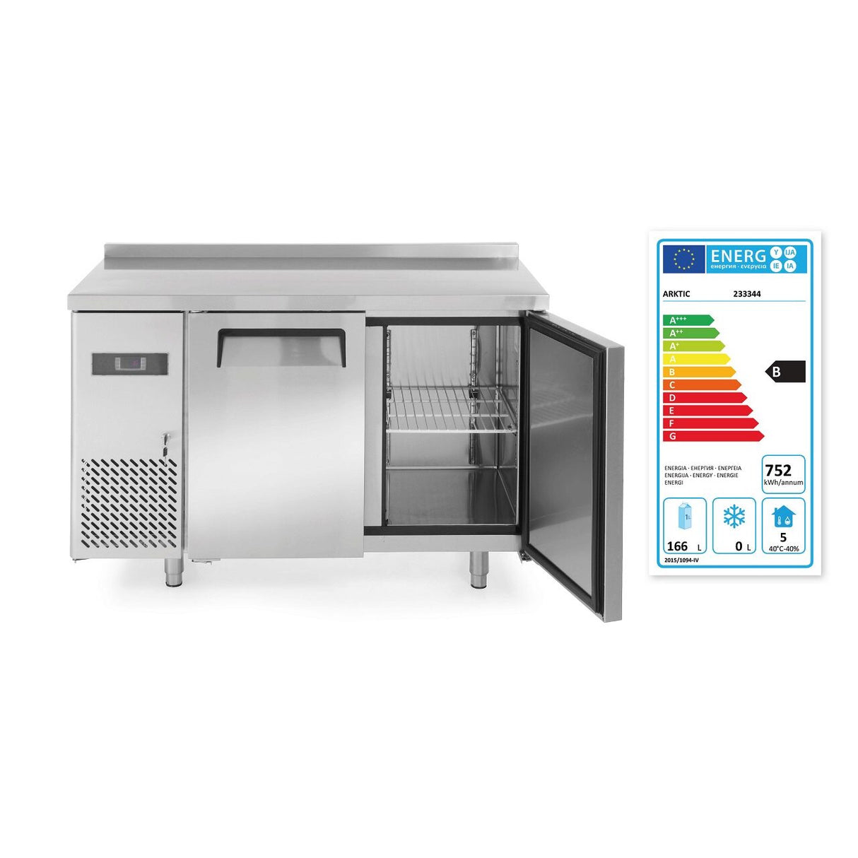 Masa frigorifica profesionala ARKTIC by Hendi Kitchen Line cu 2 usi 220 L 1200x600x(H)850 mm Inox -2/8?C 300 W 2 rafturi 390x428mm incluse, Clasa energetica B