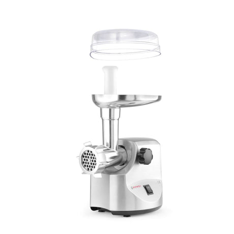Masina de tocat carne, 2 discuri taiere incluse 4 si 7 mm, 3 accesorii umplere carnati 12, 15, 20 mm, Hendi 198, corp aluminiu, palnie fonta, 400W