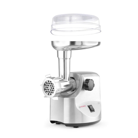 Masina de tocat carne, 2 discuri taiere incluse 4 si 7 mm, 3 accesorii umplere carnati 12, 15, 20 mm, Hendi 198, corp aluminiu, palnie fonta, 400W