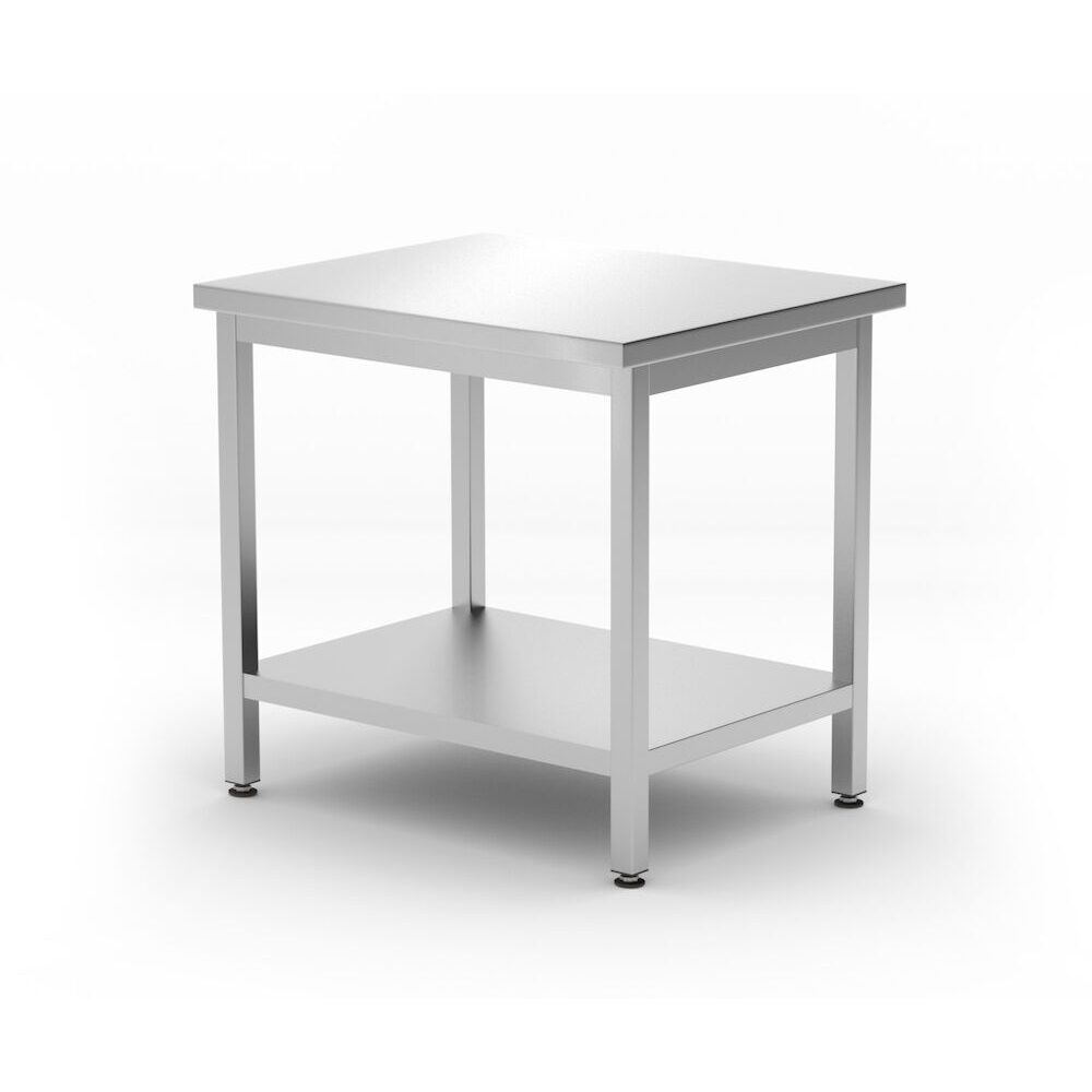 Masa de lucru centrala din otel inoxidabil cu raft, Hendi, Buget Line, 800x600x850mm