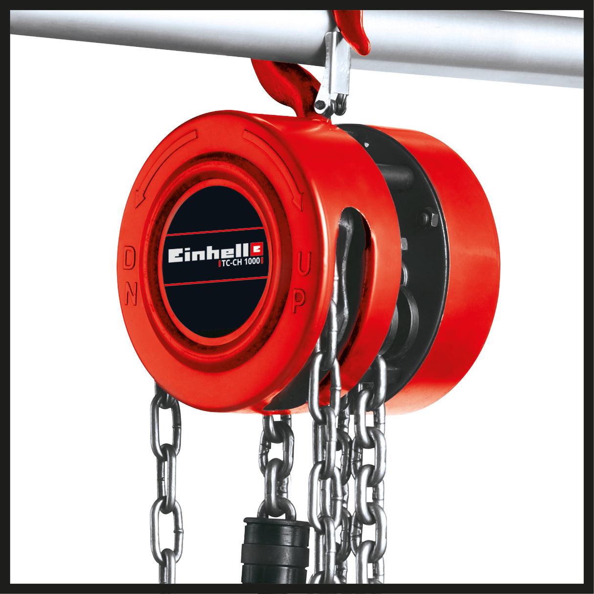 Einhell TC-CH 1000 láncos emelő, max. 1000 kg, maximum 2,5 m emelési magasság, robusztus, zárt fémház a biztonságos láncvezetéshez, teherhorog biztonsági rúddal