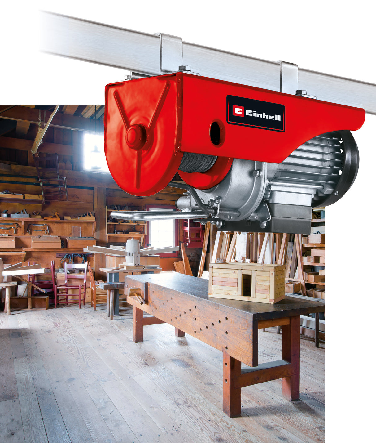 Einhell TC-EH 250 kábelemelő, 450 W, vészleállító kapcsoló, automatikus fék és végálláskapcsoló, 12 m csavarodásmentes fémkábellel, teherhoroggal ellátott csigával és biztonsági rúddal