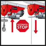 Einhell TC-EH 250 kábelemelő, 450 W, vészleállító kapcsoló, automatikus fék és végálláskapcsoló, 12 m csavarodásmentes fémkábellel, teherhoroggal ellátott csigával és biztonsági rúddal