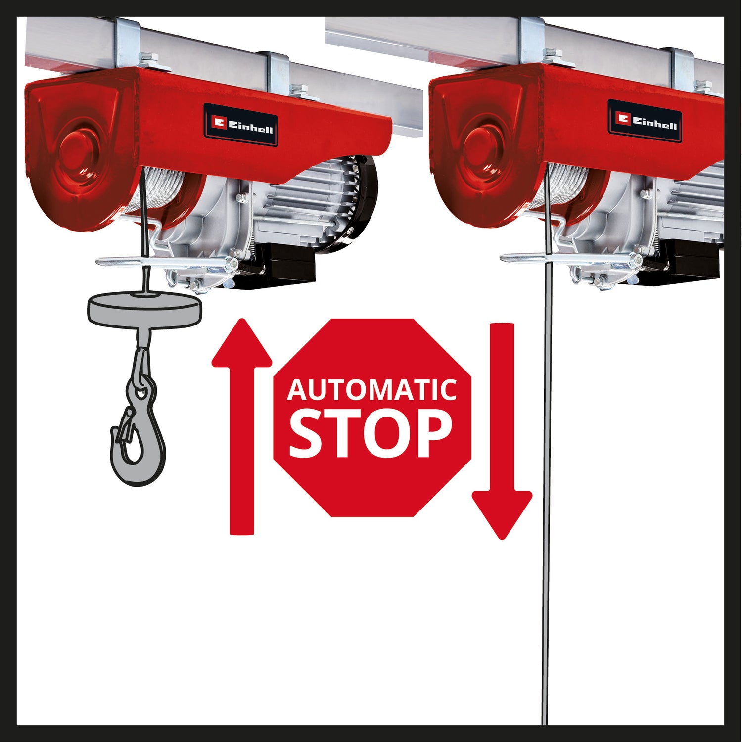 Palan electric Einhell TC-EH 600 (1.050 W, capacitate de incarcare fara rola de ghidare 300 kg pana la 18 m / cu rola de ghidare 600 kg pana la 9 m, cablu de 18 m, Ø 4,5 mm, incl. dispozitiv de siguranta pe carligul de incarcare