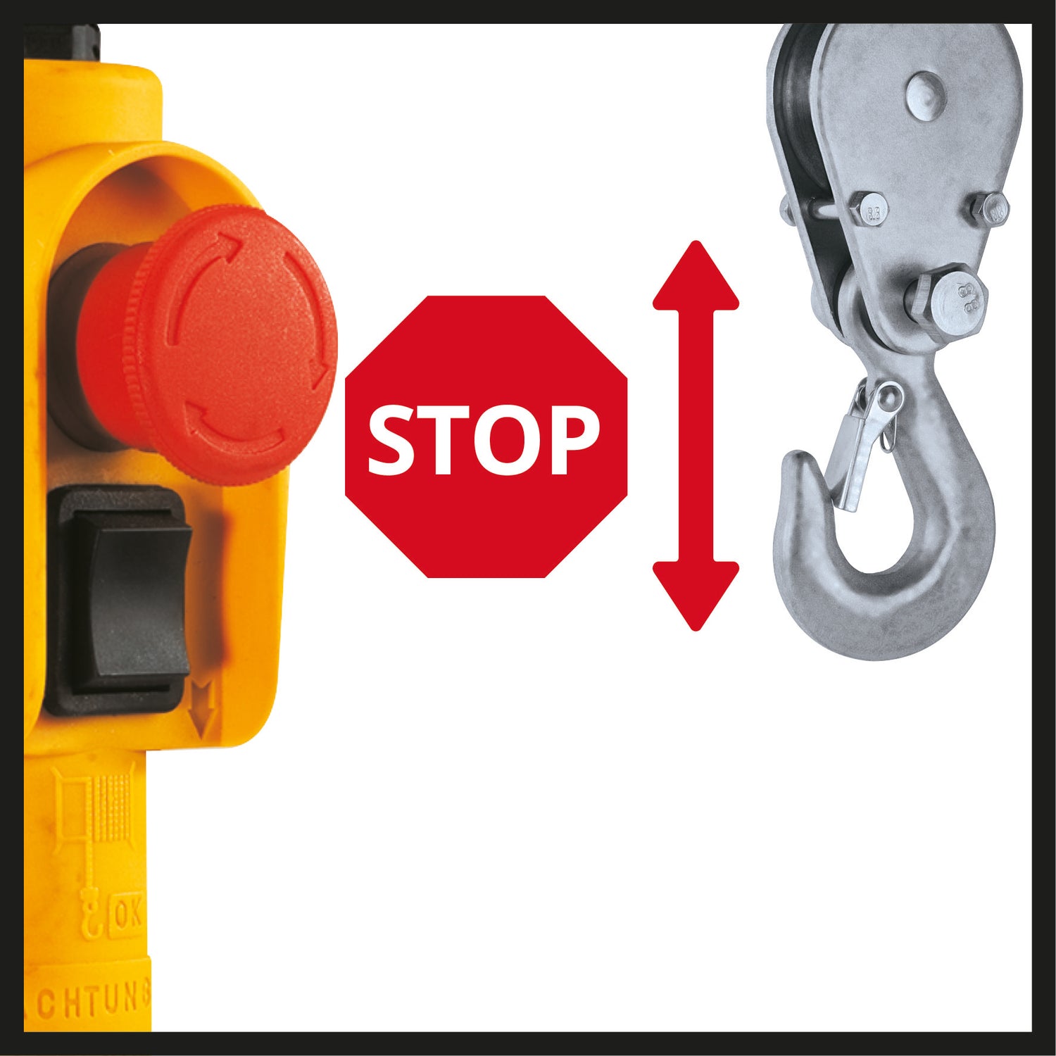 Palan electric Einhell TC-EH 600 (1.050 W, capacitate de incarcare fara rola de ghidare 300 kg pana la 18 m / cu rola de ghidare 600 kg pana la 9 m, cablu de 18 m, Ø 4,5 mm, incl. dispozitiv de siguranta pe carligul de incarcare