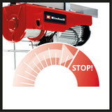 Troliu cu cablu Einhell TC-EH 1000 (1600 W, pentru ridicarea a pana la 500 kg la 18 m, pana la 999 kg la 9 m, functie de oprire, frana automata, decuplare automata a limitei, incl. rola de ghidare + blocare de siguranta, cablu de 18 m Ø 6 mm