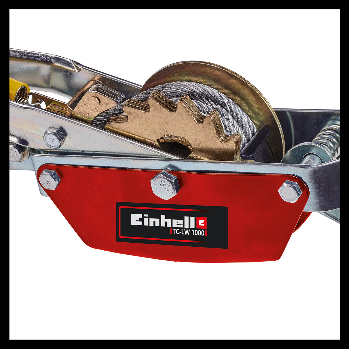 Einhell TC-LW 1000 kézikaros csörlő, 2,2 méteres csavarodásmentes drótkötéllel, maximális teherbírás vezetőgörgővel 1000 kg, teherhoroggal és rögzítőretesszel ellátott vezetőgörgővel együtt
