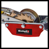 Einhell TC-LW 1000 kézikaros csörlő, 2,2 méteres csavarodásmentes drótkötéllel, maximális teherbírás vezetőgörgővel 1000 kg, teherhoroggal és rögzítőretesszel ellátott vezetőgörgővel együtt