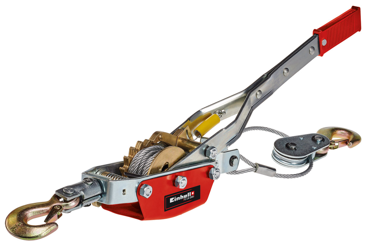 Einhell TC-LW 2000 kézikaros csörlő, 3,3 méteres csavarodásmentes kábellel, maximális teherbírás vezetőgörgővel 2000 kg, beleértve a vezetőgörgőt teherhoroggal és rögzítőretesszel
