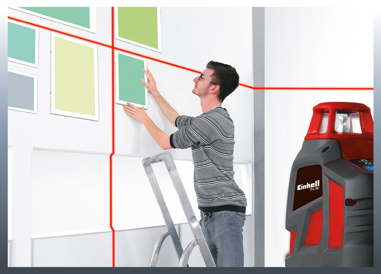 Nivela laser Einhell 360° TE-LL 360, in cruce, linie laser orizontala/verticala si orizontala 360°, autonivelare, incl. suport de perete, geanta